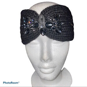 Steve Madden black knit rhinestone  headband